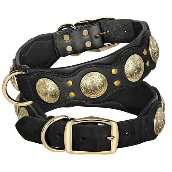 Pet Artist Retro 2 Inch Wide Luxury Genuine Leather Pet Dog Collars Heavy Duty for Medium Large Dogs