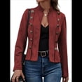thumbnail image 3 of Chaqueta de Gamuza Sintética para Mujer, Informal, de Otoño, de Larga, Cuello Alto, con Abertura Frontal, Blazer Corto, Abrigo. Rojo L, 3 of 7