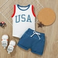 thumbnail image 2 of Zanarzt Baby Boy 4th Of July Outfit Toddler Baby Boys 4th of July Outfits Letter Print Short Sleeve Crew Neck T Shirts and Shorts 2Pcs Set My First Independence Day White,12-18 Months, 2 of 9