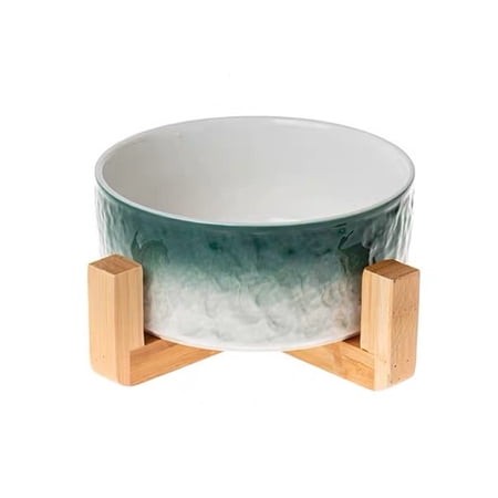 Ceramic Round Cat Dog Bowl Durable Bowl Dish with Wood Stand No Spill ...