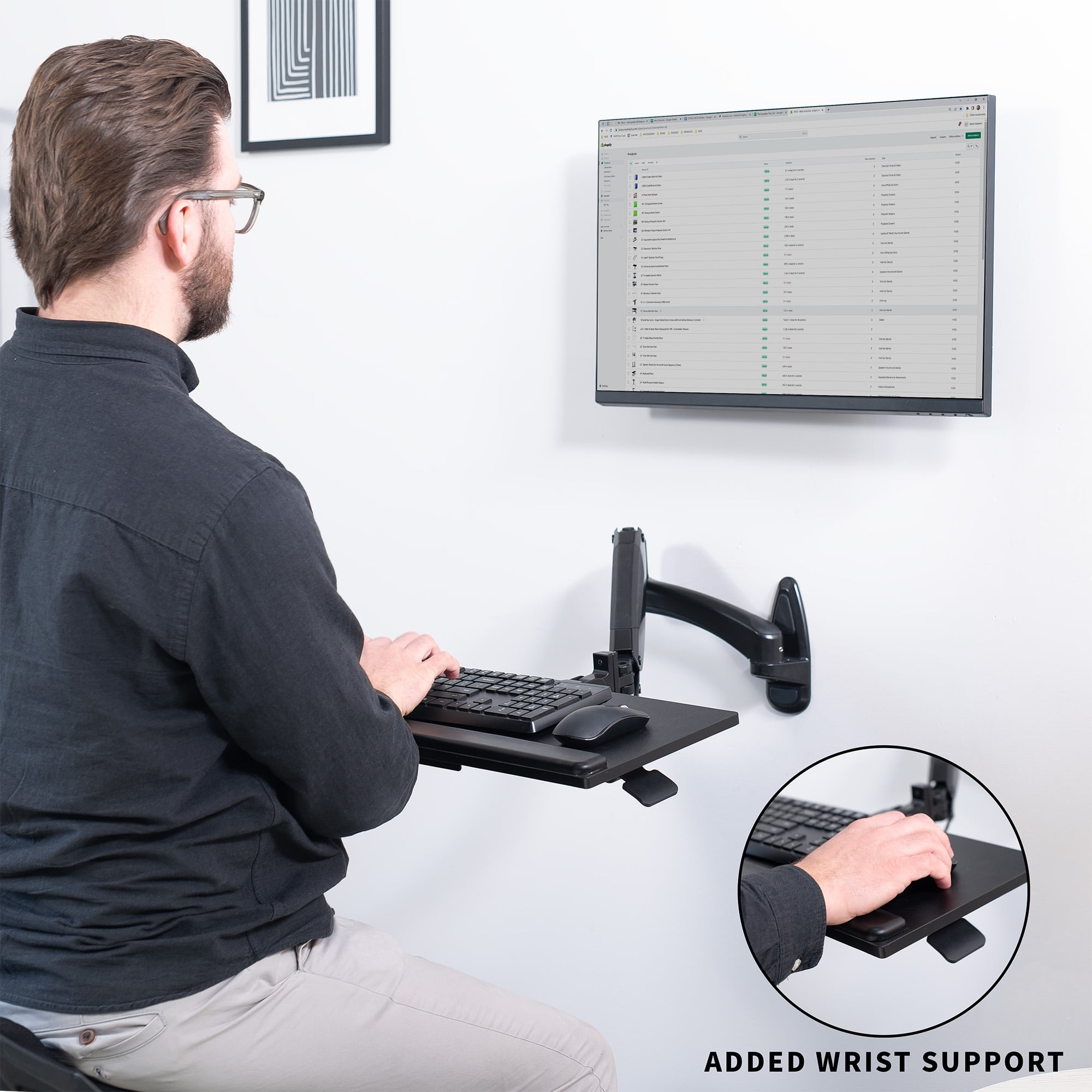 VIVO Pneumatic Keyboard & Mouse Platform Wall Mount, Keyboard Tray Arm