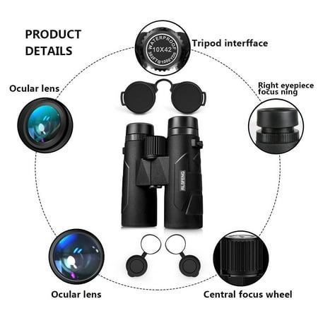 Bzoosio 10x42 Compact BaK-4 Binoculars Durable Full-size Binoculars For Bird Watching
