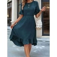 thumbnail image 6 of Women'S Short Sleeve Dresses High Waist Round Neck Solid Flounce Sleeve Ruffle Dress Blue & Green M, 6 of 8