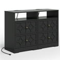 thumbnail image 4 of May in Color Large Nightstand with 2 Drawers, Modern Side Table with Charging Station and Diamond Carvings, Accent End Table for Living Room, Bedroom, Entryway, Black, Set of 2, 4 of 9