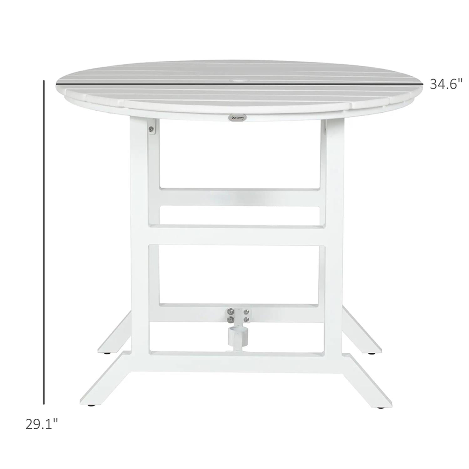 Demi Bonn 35" Outdoor Bistro Tables with Umbrella Hole, Aluminum Frame Round Patio Table, Garden Dining Table for Backyard, Lawn, Balcony, Porch, White