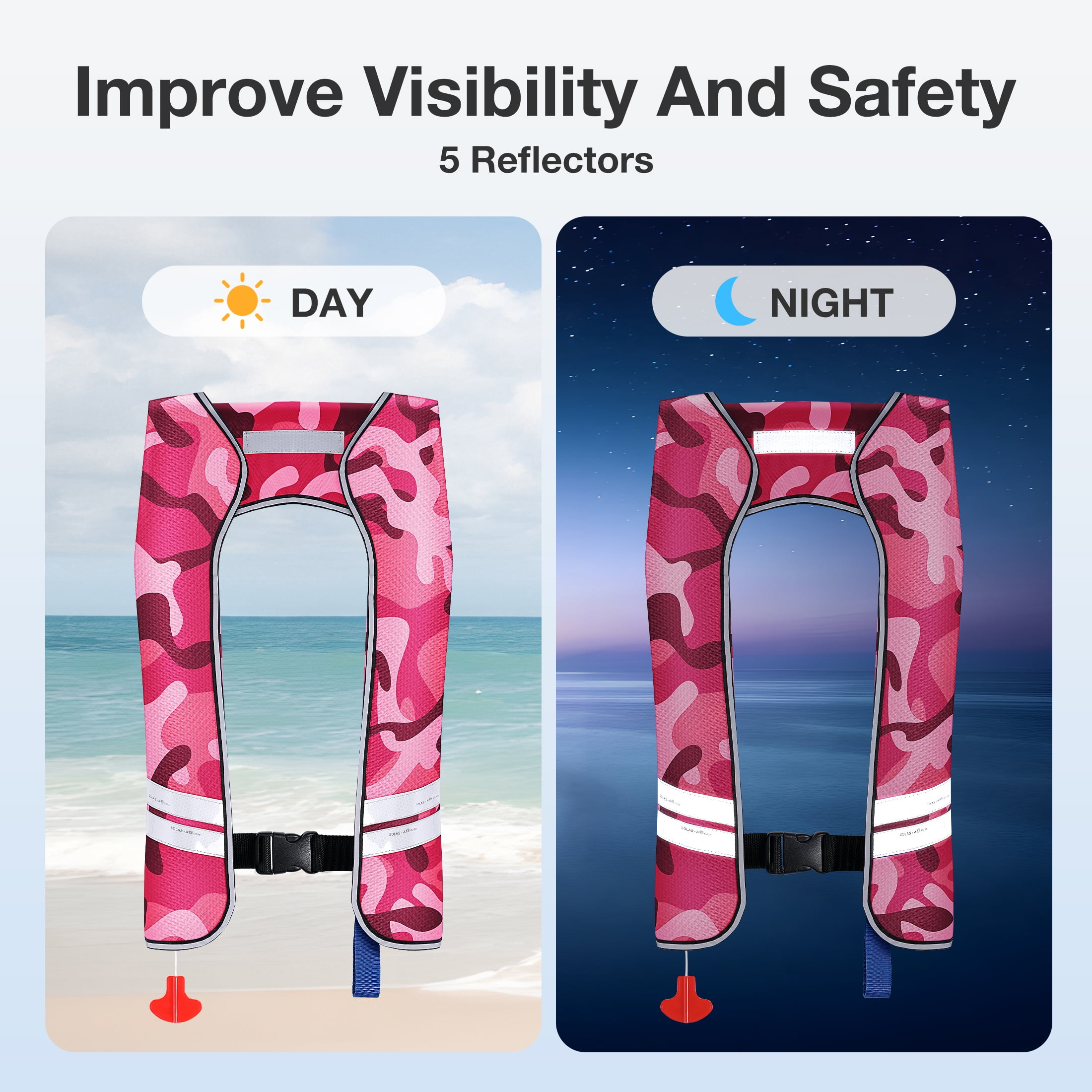 WARMOUNTS Automatic Inflatable Life Jacket w/ 5 Reflectors & Whistle, Adult PFD Survival Buoyancy Vest for Boating Fishing Sailing Kayaking for Men Women Max Waist Size: 50''