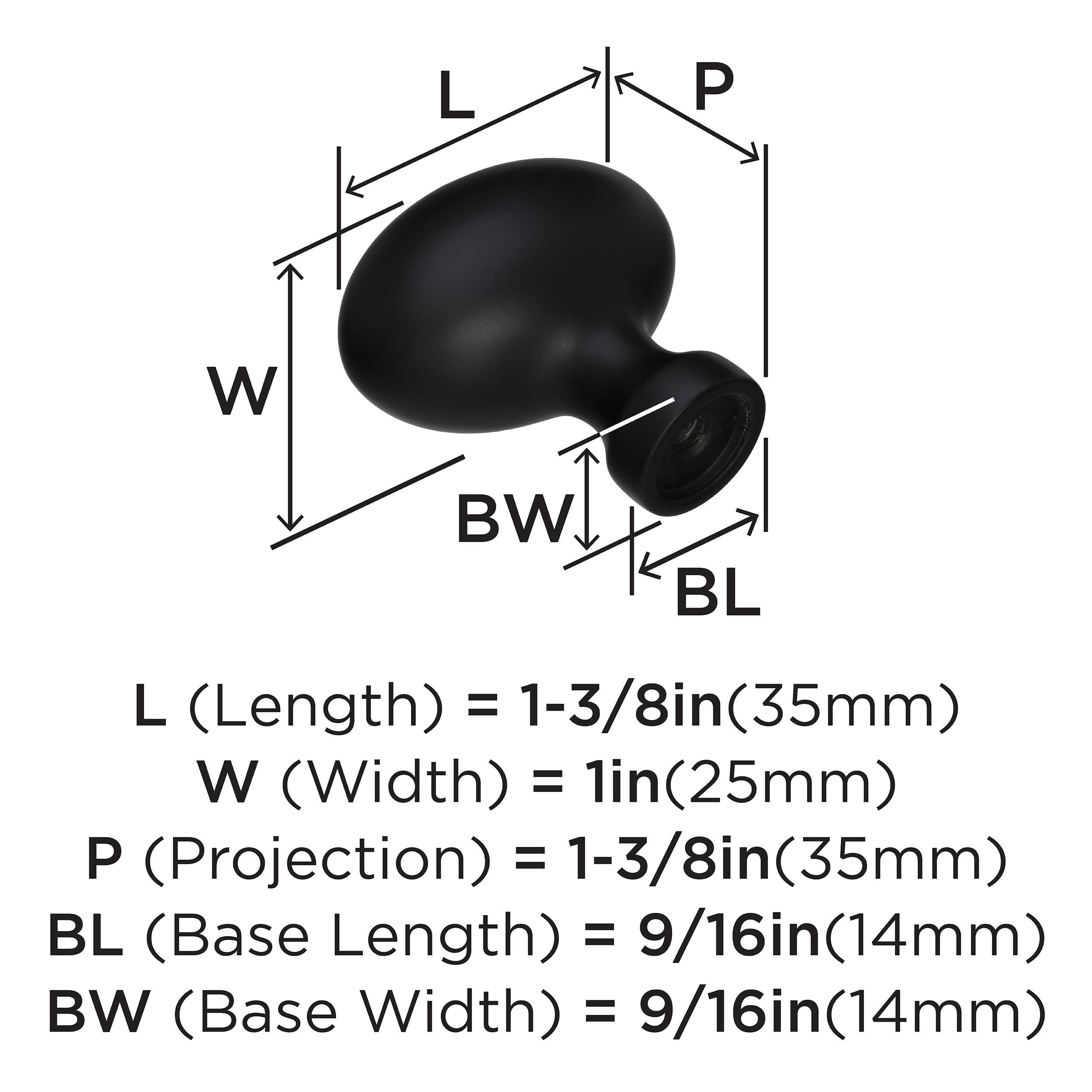 Amerock Vaile 1-3/8 inch (35mm) Length Matte Black Cabinet Knob, 25 Pack