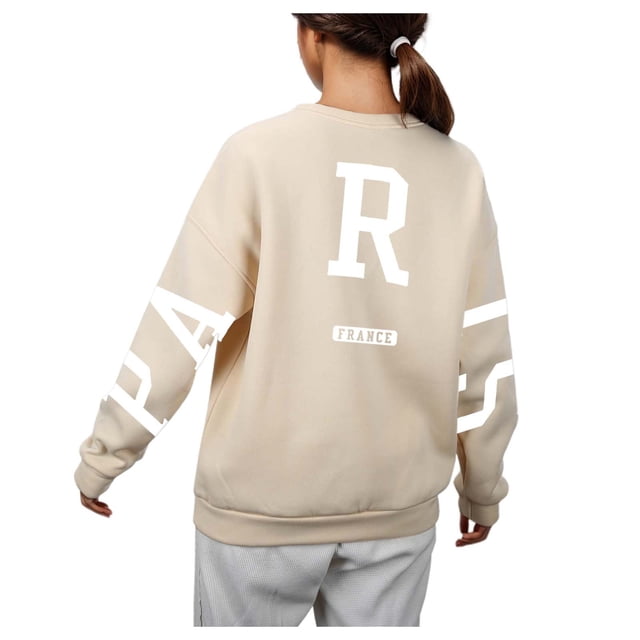 WEAIXIMIUNG Chandails Camouflage pour Femmes Coupe Ample Décontractée avec Imprimé Lettre Manches Longues Col Rond Chandail