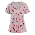 thumbnail image 2 of Under Scrub Tops for Women Love Heart Printed V-Neck Breathable T-Shirts Short Sleeve Professionals Soft Stretch Valentine's Day Scrub Tops with Pockets pink Medium, 2 of 4