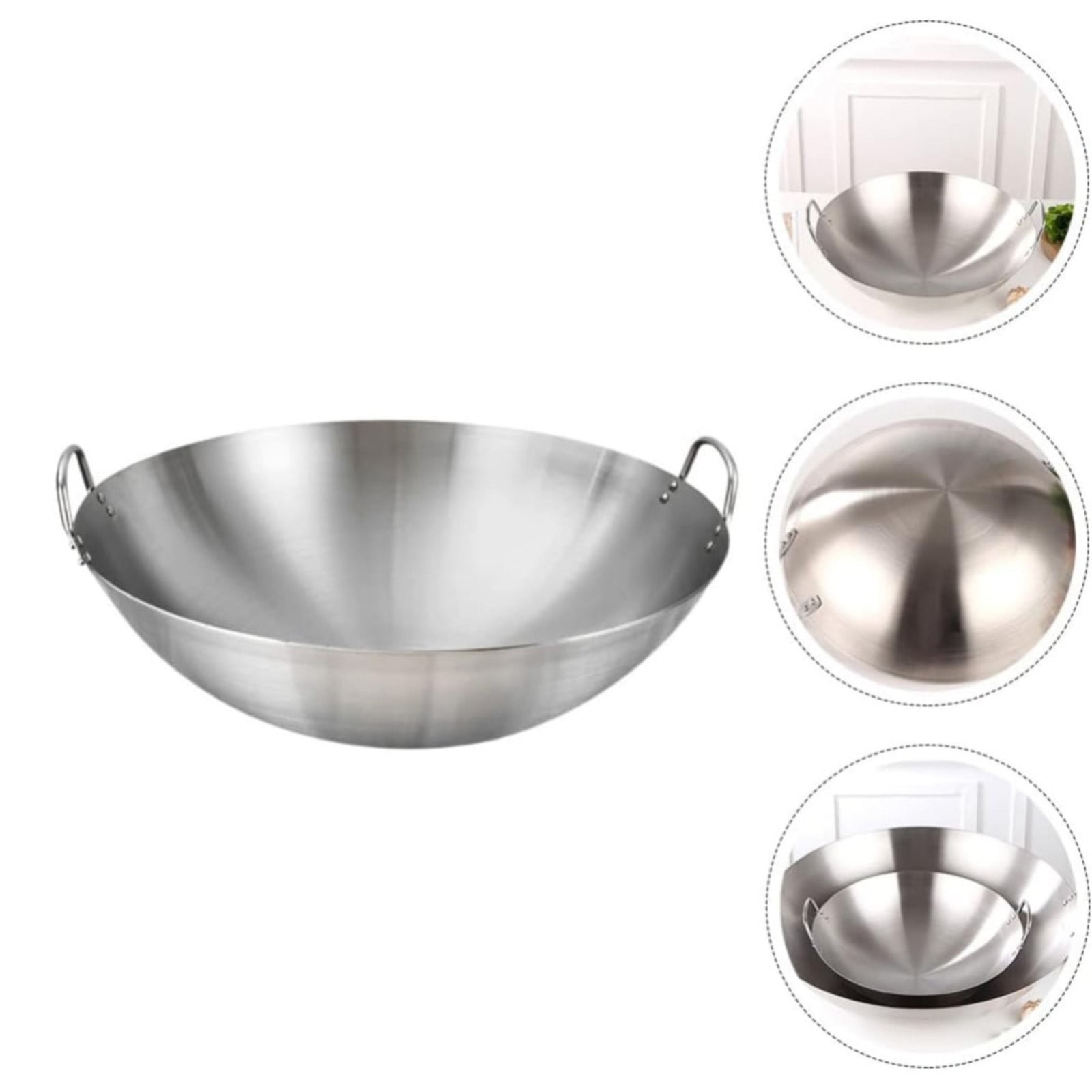 Polished Stainless Steel Round-Bottom Frying Pan with Two Ring Handles,11-Inch (28 X 28 Cm) Stainless Steel Round-Bottom Frying Pan,Suitable for Kitchens,Homes and Restaurants