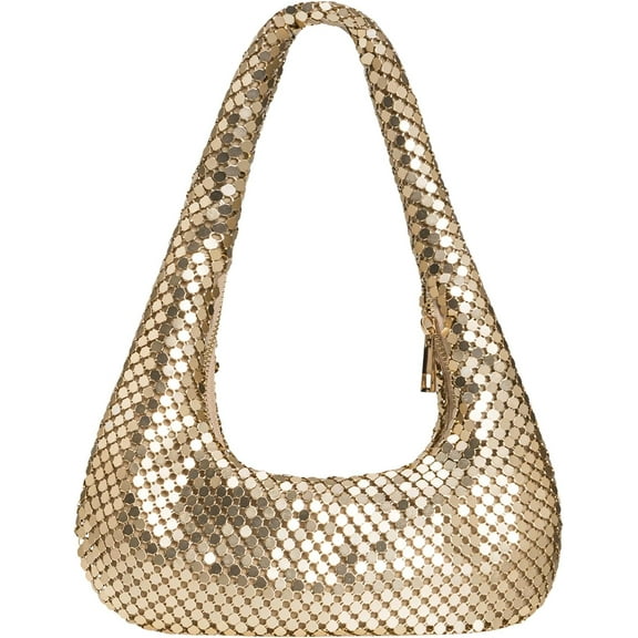 CAILDANL Womens Metallic Evening Bag Cute Hobo Handbag Fashion Shiny Moon-shaped Shoulder Purse