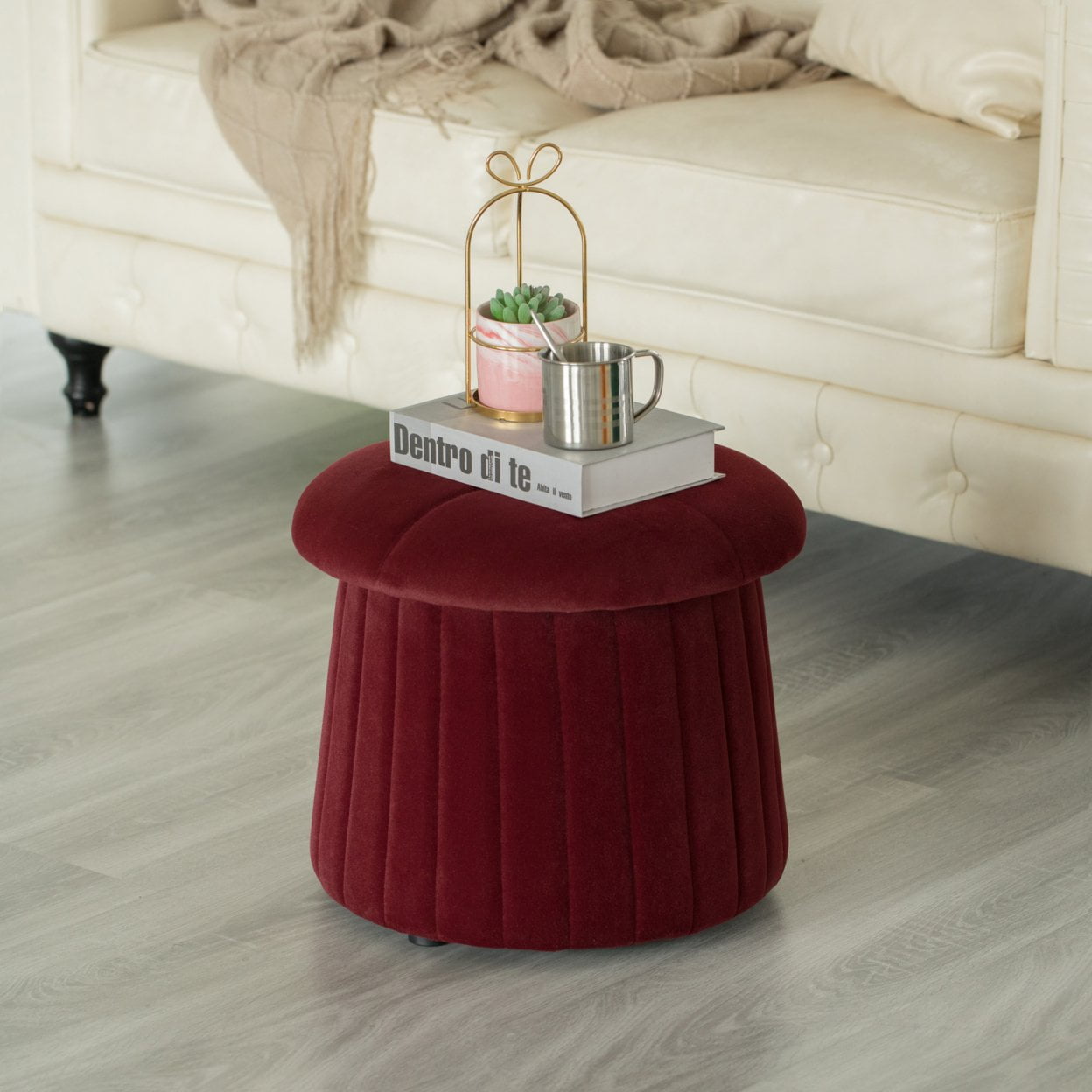 Modern Tufted Velvet Mushroom Shape Storage Ottoman Storage Stool Trunk