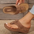 thumbnail image 3 of Platform Flip Flops for Women Bohemian Flower Hollow out Orthopedic Sandals Comfy Arch Support Footbed Slides Wedges Heels Slip on Beach Shoes Brown Size 9, 3 of 6