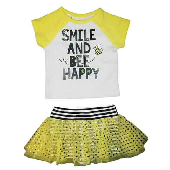 Freshly Squeezed Infant Girl 2 PC Smile And Bee Happy Shirt Tutu Shorts Set NB