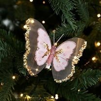 Glitter Christmas Butterfly Ornaments - Pack of 3 Handmade Mesh Butterflies with Clips for Tree Decor, DIY Crafting, and Holiday Party Supplies