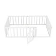 thumbnail image 3 of Floor Bed, Full Size Platform Bed Frame with Fence and Door with Safety Guardrails and Wood Slats Montessori Floor Bed for Girls and Boys, White, 3 of 5