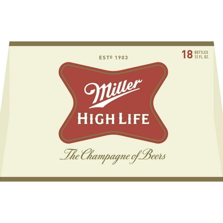 Miller High Life American  Beer, 18 Pack, 12 fl oz Glass Bottles, 4.6% ABV