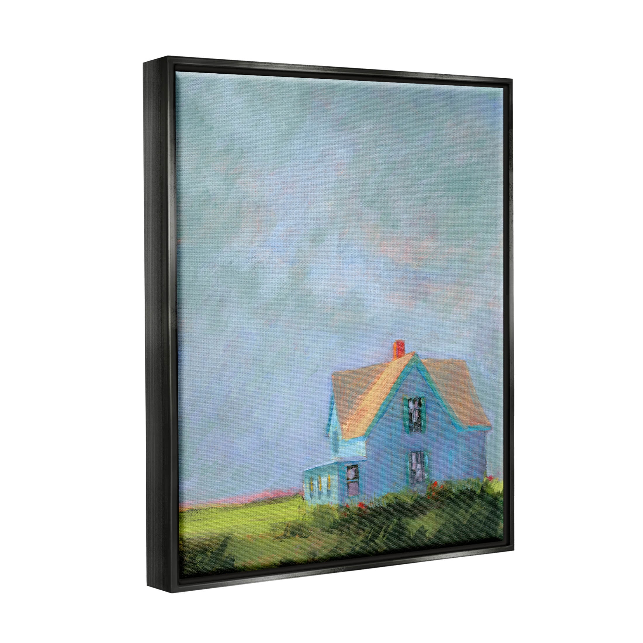 Stupell Industries Distant Rural House Dark Cloudy Sky Painting Jet Black Floating Framed Canvas Print Wall Art, Design by Sweetwater