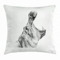 thumbnail image 1 of Hippo Throw Pillow Cushion Cover, Hand-Drawn Pencil Sketch Style Digital Image Hippopotamus Portrait Yawn Figure, Decorative Square Accent Pillow Case, 16 X 16 Inches, Black and White, by Ambesonne, 1 of 2