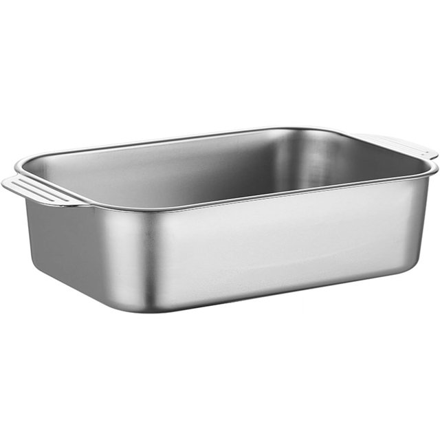 Plat Rectangulaire en Acier Inoxydable pour Rôtissoire Profonde 5 Tailles Grand Plat de Cuisson pour Poisson Plat de Service pour Four Grillade Dinde Casserole de Cuisson, Facile à Nettoyer et Lavable au Lave-Vaisselle (37cm, Argent)