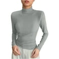thumbnail image 6 of HUJlwoi Women's Thermal Tops Solid Color Long Sleeve Mock Turtle Neck Undershirt Casual Fall Winter Ribbed Blouse Basic Base Layer, 6 of 7