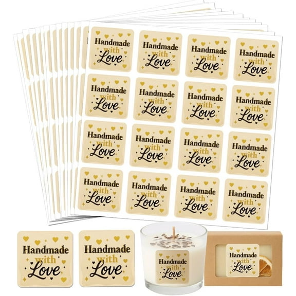 320 Pcs Homemade with Love Sticker Gold Foil Heart Home Made Labels Canning Labels Stickers Self-Adhesive Stickers