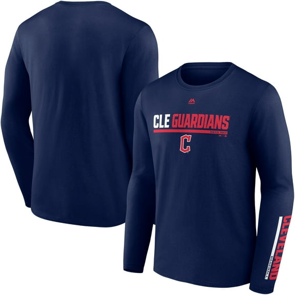 Men's Majestic Navy Cleveland Guardians Flip Mode Long Sleeve T-Shirt