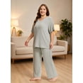 thumbnail image 2 of Homlouue Lounge Sets for Women Plus Size,2 Piece Outfit V-Neck Short Sleeve with Long Pants,Comfortable Ribbed Loungewear for Home or Outdoor(3XL,Green), 2 of 9