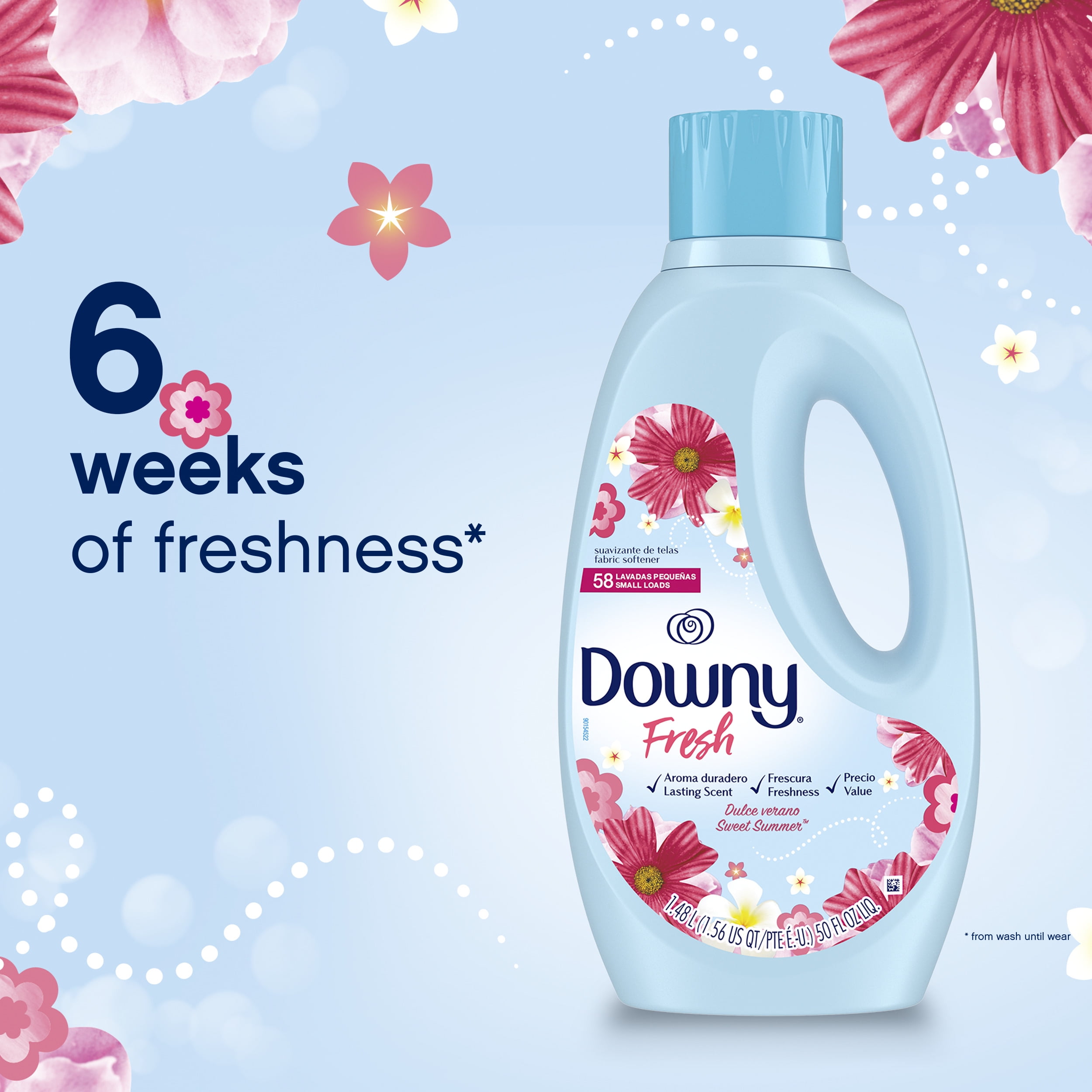Downy Fresh Non-Concentrated Liquid Fabric Softener, Sweet Summer Scent, 125 fl oz, 145 Loads