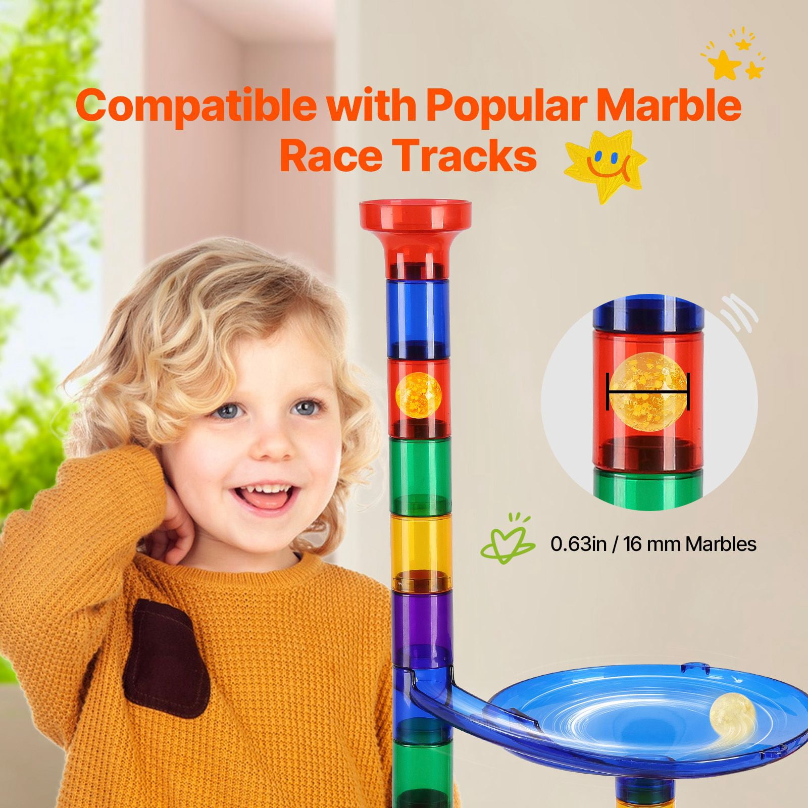 Marble Run Set, 145 Piece Marble Maze Building Block Brain Game, with 5 Glow in the Dark Marbles + 40 Glass Marbles, Educational Learning Race Track STEM Toys, for Kids, Boys, Girls Ages 3+