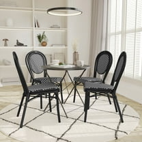 Emma   Oliver Set of Four Indoor/Outdoor Stacking Thonet Bistro Style Chairs with Natural PE Cane Rattan Seat and Black Finished Metal Frame