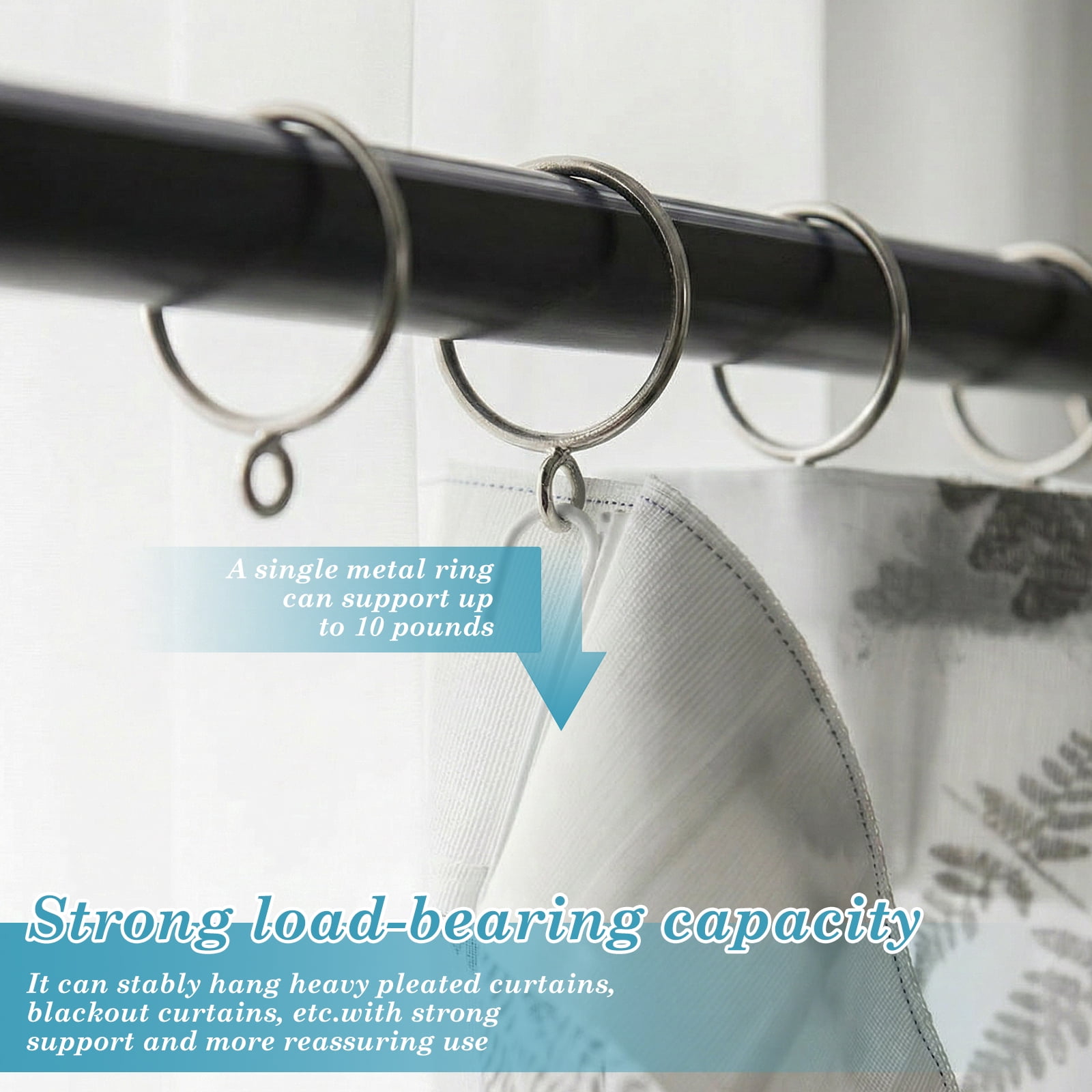 100Pcs Curtain Rings with Eyelets Heavy Duty Metal Drapery Ring 1.8 Inch I D Fits Rods up to 1.26 in Home Bathroom