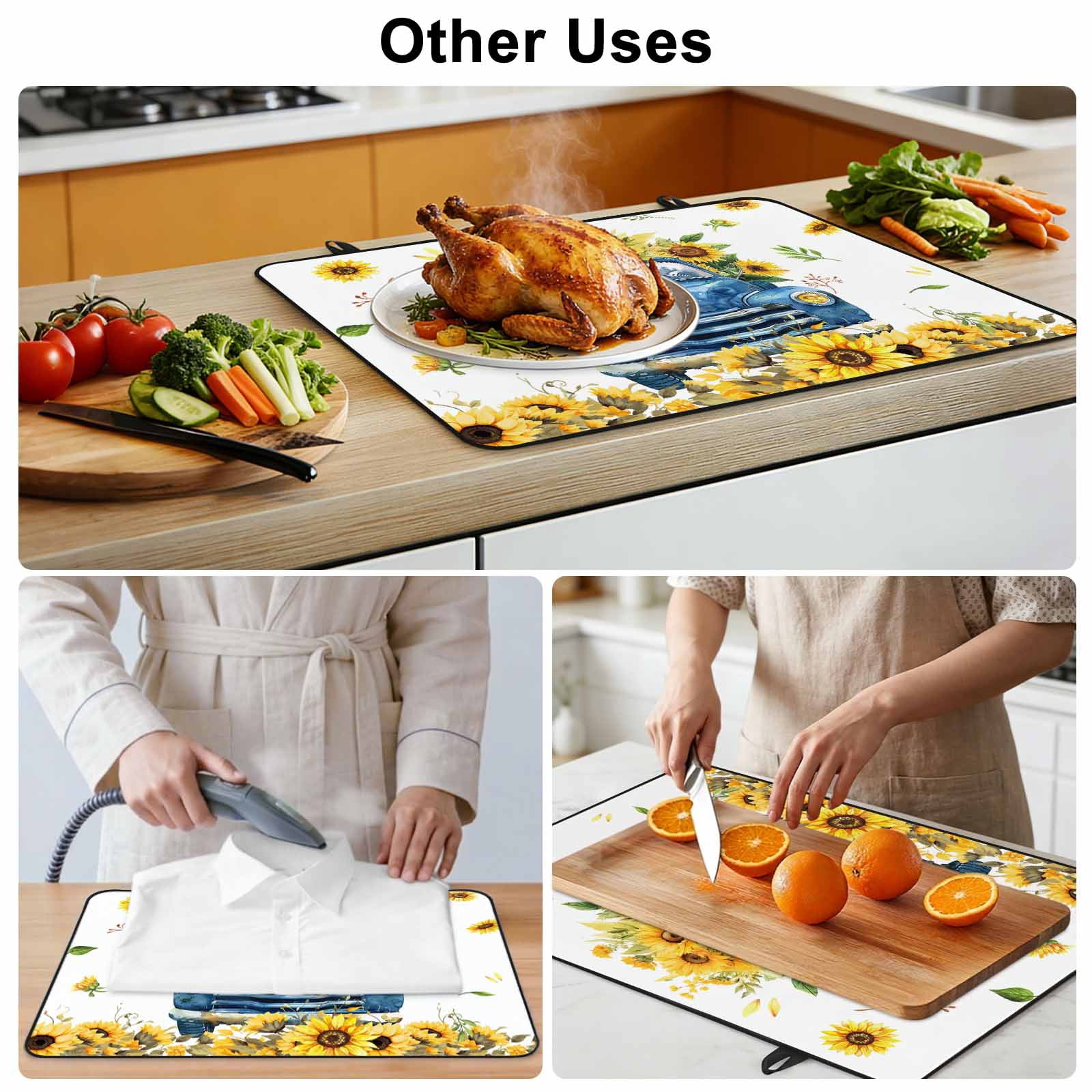 Sunflower Stove Top Cover for Electric Stove, Heat-proof & Non Slip Glass Top Stove Cover Protector, Watercolor Summer Floral Botanical Truck Kitchen Flat Cooktop Rubber Mat 24x21 Inches