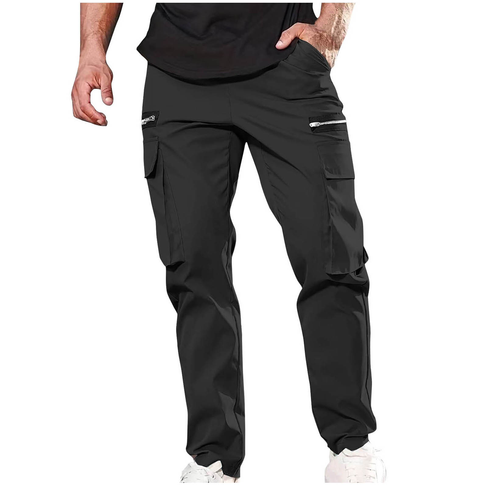 Qiggri Men Casual Multiple Pockets Outdoor Straight Type Fitness Pants Cargo Pants Trousers Men 6748