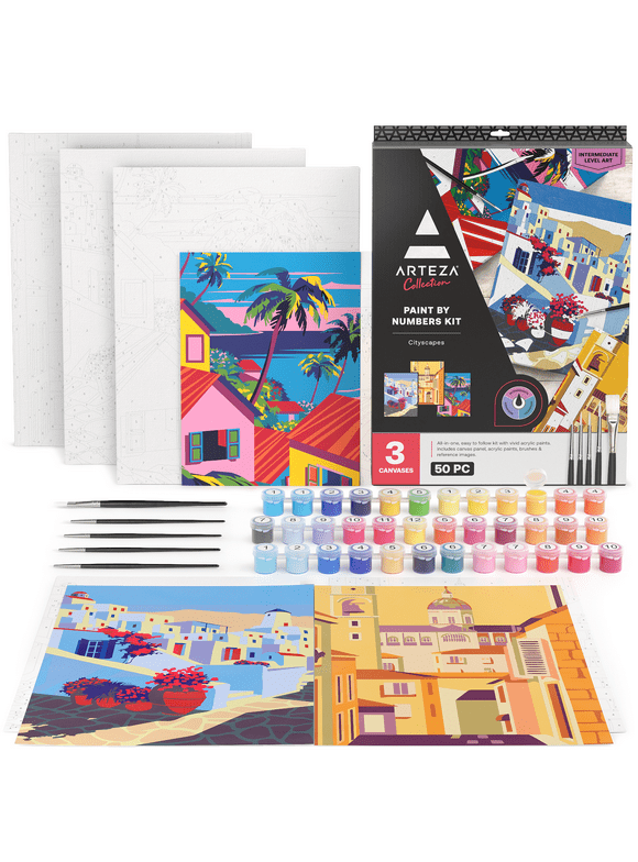 Arteza Collection Cityscapes Paint by Numbers Kit, Unisex Adult Painting Art Set