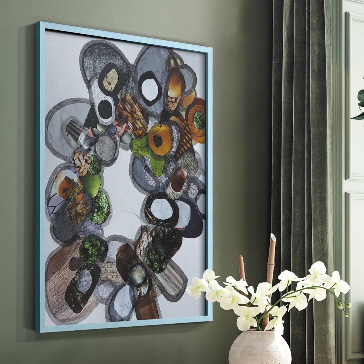 Amelia Island Stones Framed Print in Blue Solid Wood Framed Print No Nail Hanging