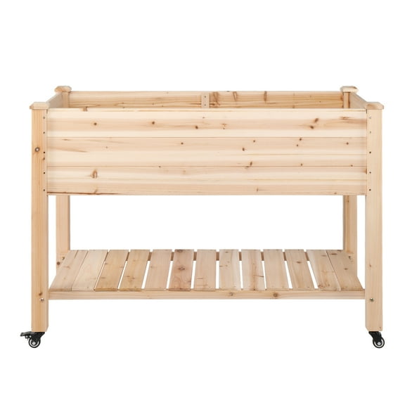 Ktaxon Elevated Raised Garden Bed Wooden Planter Box w/ Wheels