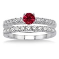 thumbnail image 2 of 2 Carat Red Ruby Moissanite Diamond Round Cut Elegant Bridal Set on 10k White Gold, 2 of 2