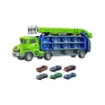 thumbnail image 2 of Los camiones portadores Big Hauler se deforman divertidos con 6 coches de carreras de metal, camión plegable para niños verde, 2 of 9