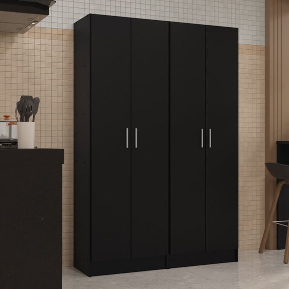Madesa Kitchen Set 2 Pantry Storage Cabinet with 10 Utility Shelves 47"L Wooden Organization Unit for Kitchen - Black