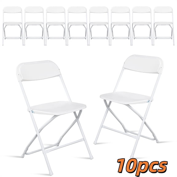 Hassch 10-Pack Foldable Chairs with Iron Frame, Portable Chairs for Indoor and Outdoor Events, Weddings, Dining, White