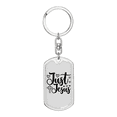 thumbnail image 1 of Just Jesus Stainless Steel or 18k Gold Premium Swivel Dog Tag Keychain, 1 of 8