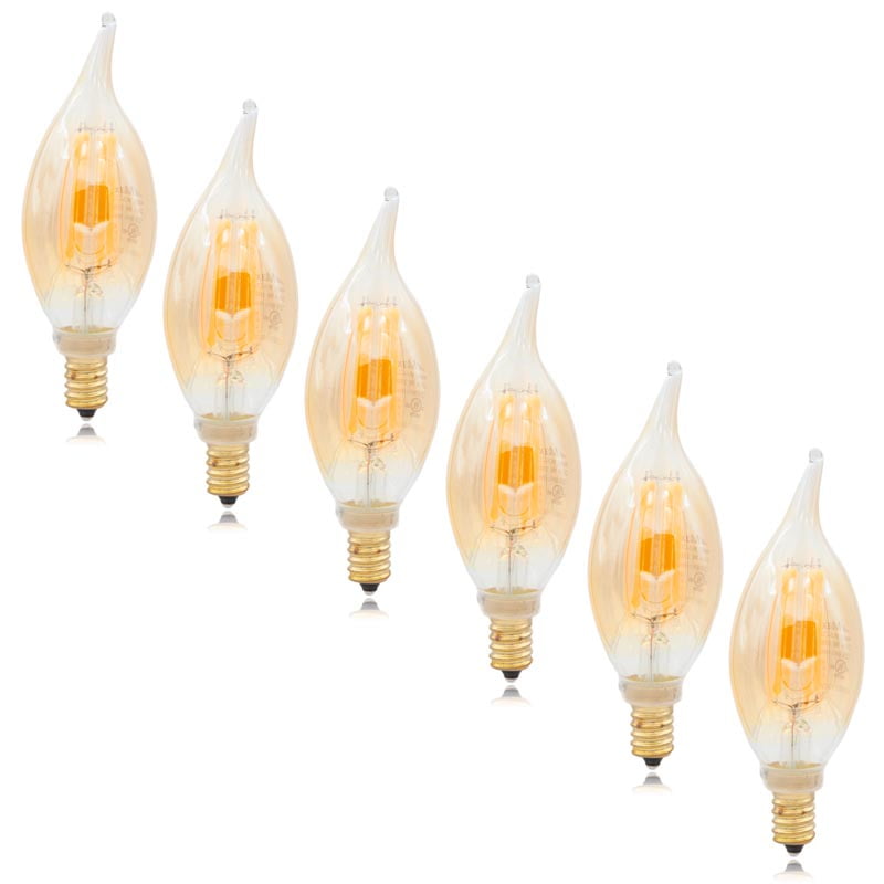 Maxxima LED Candelabra Filament Bulb, 2200K Amber Warm White 400 Lumens, 4.5W Dimmable (6 Pack)