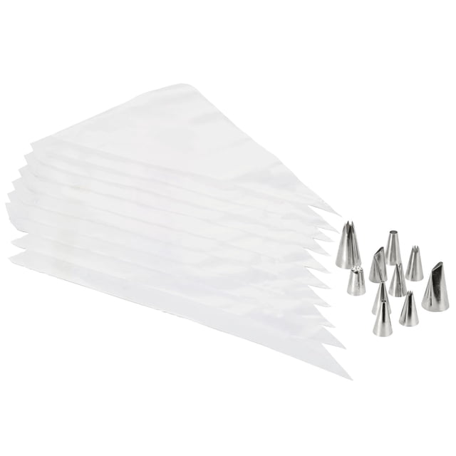 Wilton 2104-1367 Juego de duyas para decorar pasteles, 20 piezas incluye 10 mangas desechables, duyas del no. 5,8,12, estrella del 18,21 y 1m. petalo 104 y 124, Boquilla 233.