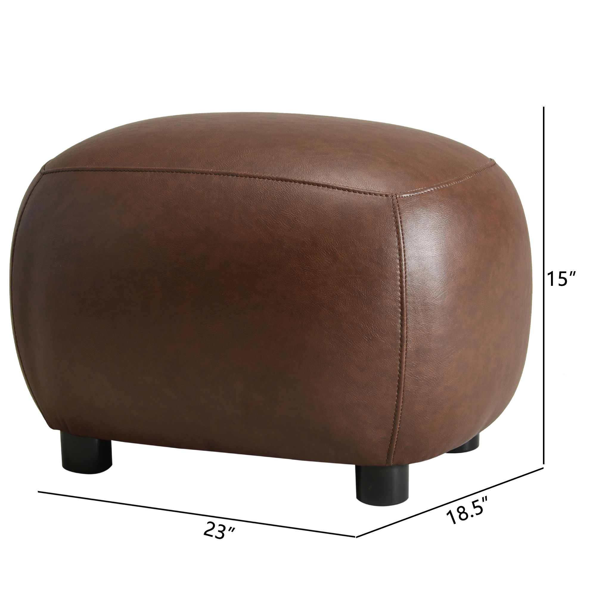 23" Wide Faux Leather Upholstered Ottoman, Mid-Century Modern Living Room Footrest with Soft Padded Seat, Footstool for Bedroom, Entryway or Living Room, Dark Brown