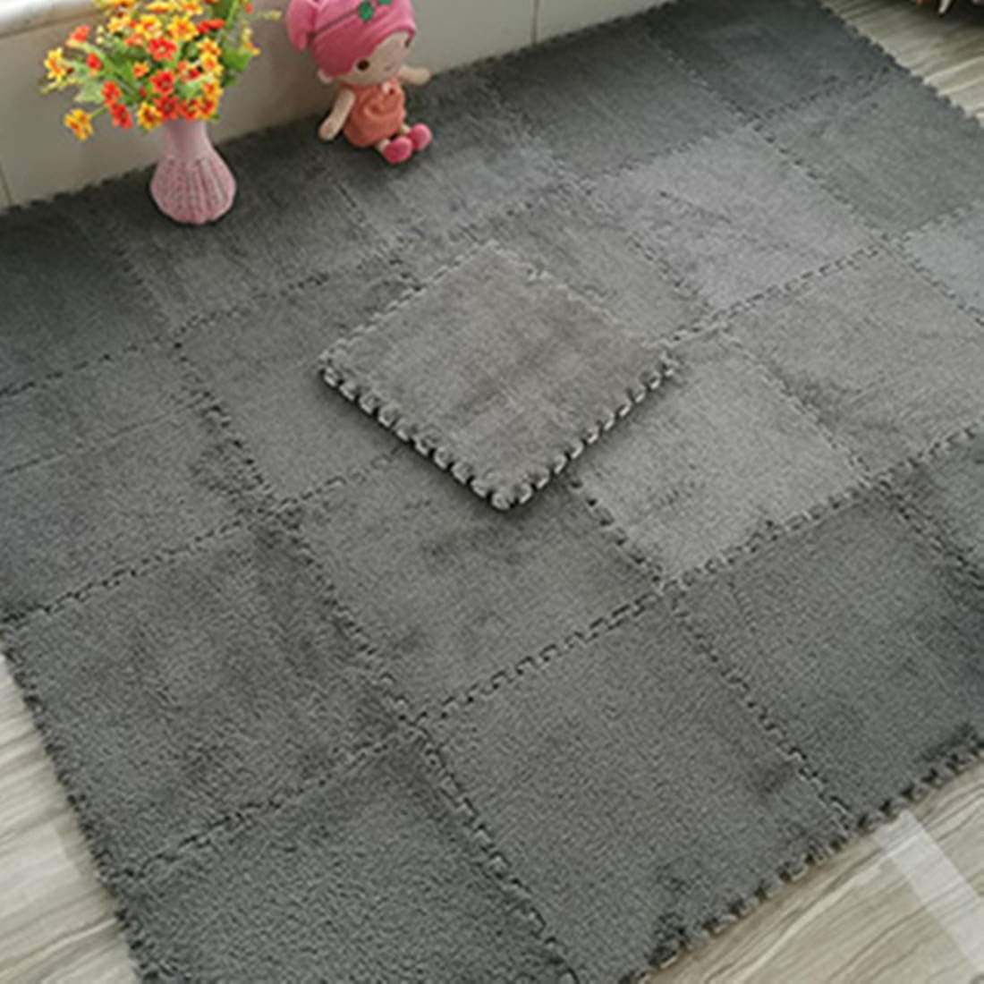 Interlocking Carpet Shaggy Soft EVA Foam Mats Fluffy Area Rugs Protective Floor Tiles Exercise Play Mat (12 pcs)