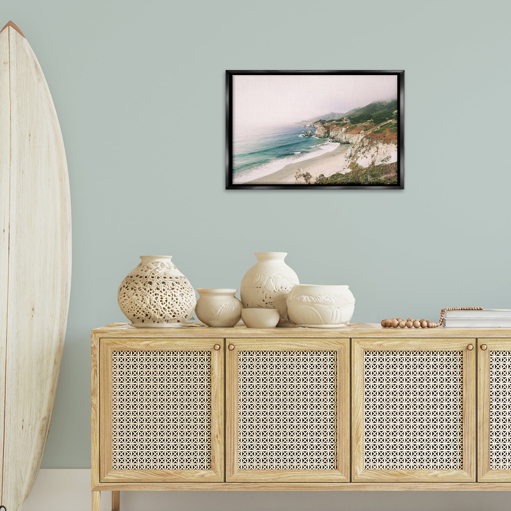 Stupell Industries Big Sur Coast View Landscape & Nature Photography Black Floater Framed Canvas Art Print Wall Art, 25 x 17