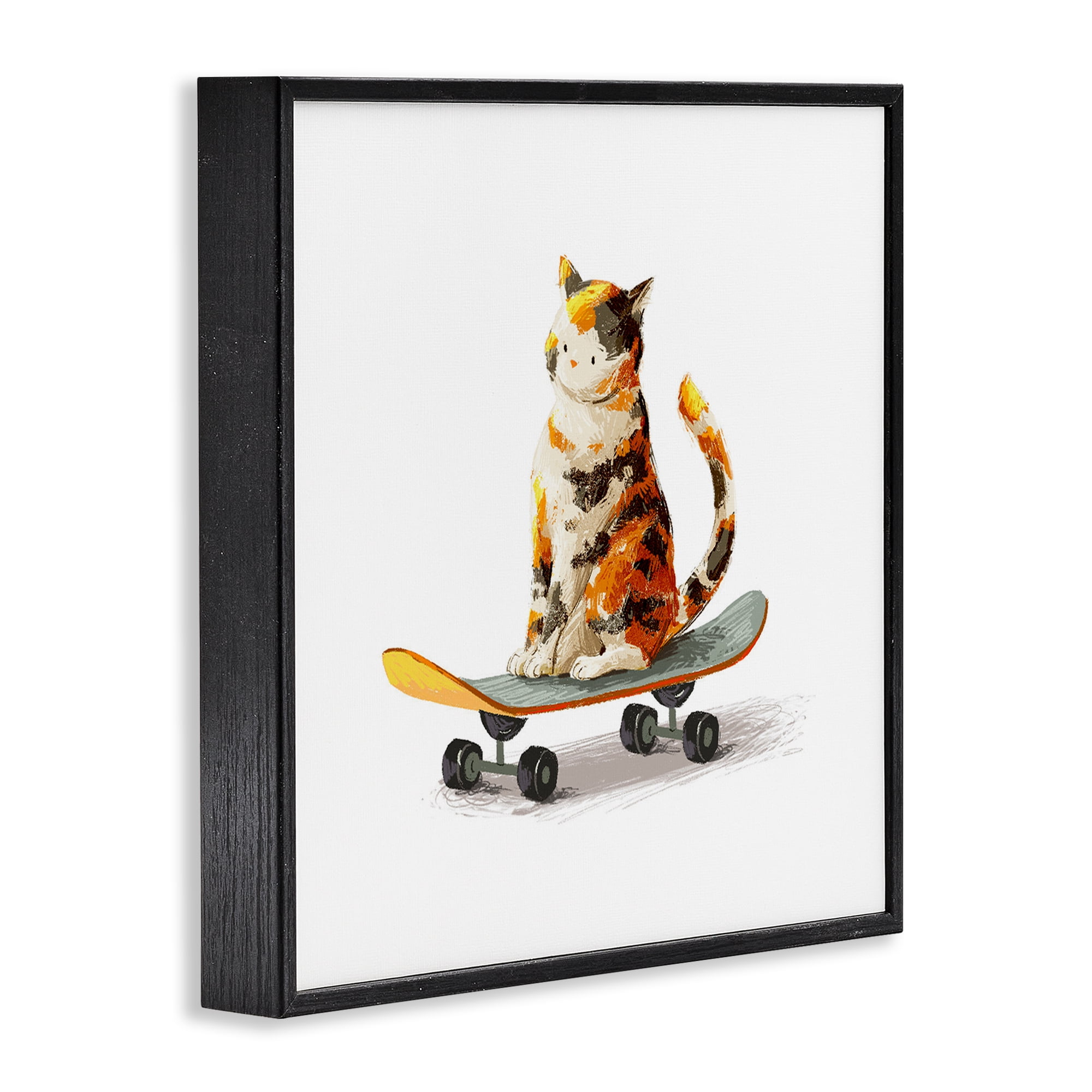 Stupell Industries Calico Cat on Skateboard Black Framed Giclee Art, design by Ziwei Li