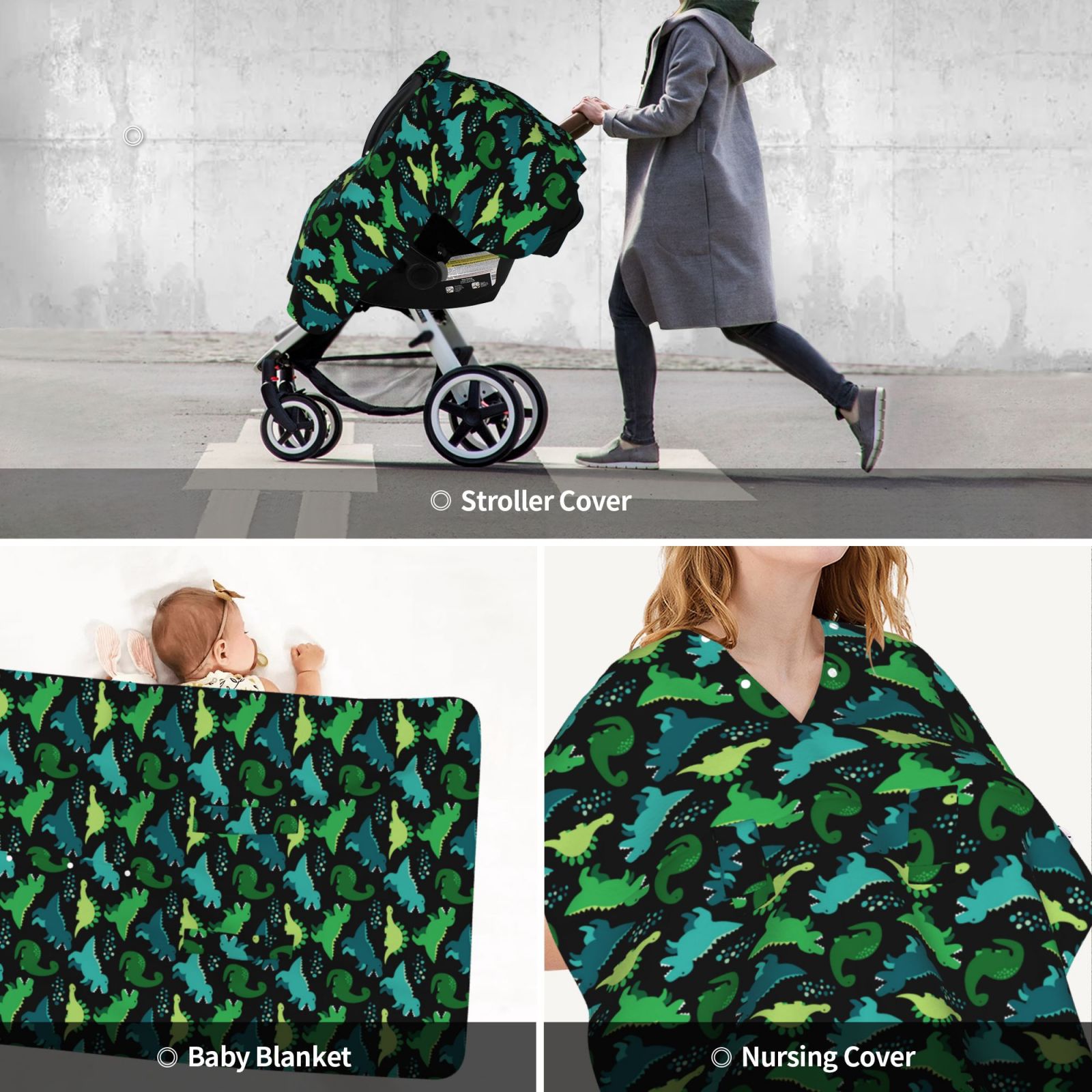 Car Seat Cover Baby - green Dinosaur Breathable Infant Car Seat Cover for Baby Carseat, Lightweight Comfort Baby Essentials Must Haves Newborn Stuff for Girl Boy