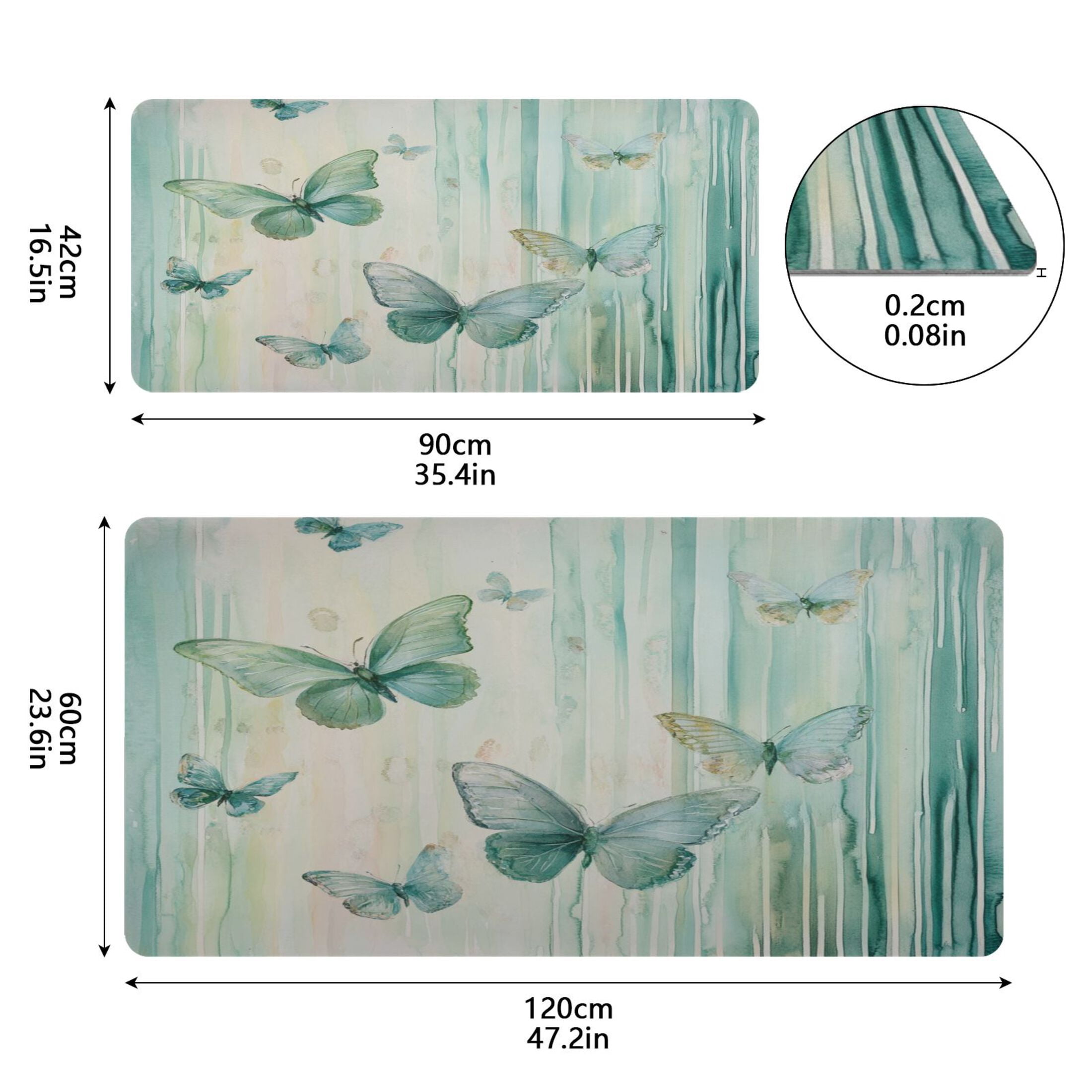 Wobogo Light Green Butterfly Gaming Mouse Pad Non-slip Leather Desk Mat Water Resist Keyboard Pad for Gamer Office 23.6×47.2in
